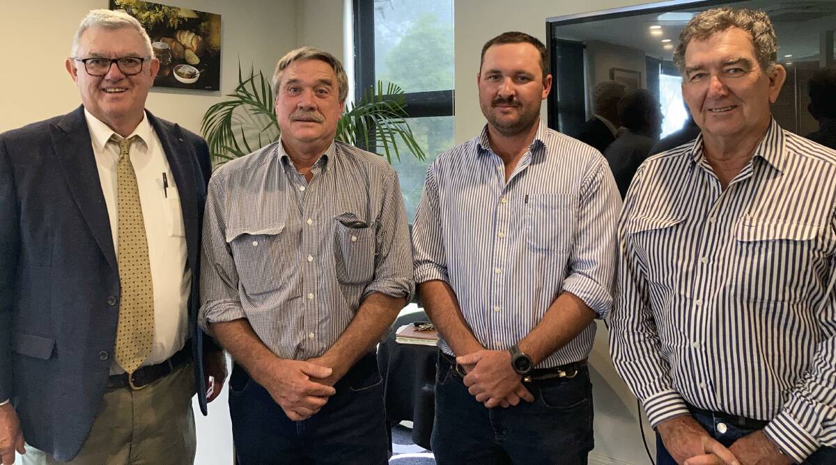 Marketing agent Matt Cleary, Ray White Rural, Pittsworth, with buyers Rob Turnbull and Hamish Turnbull, Yetman, and vendor John Leonard.