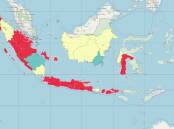 Mapping provided by Indonesia authorities shows the numbers of foot and mouth disease cases are generally increasing. Picture - Kementrian Pertanian