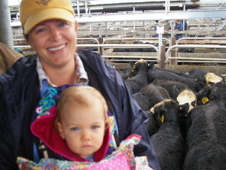 Phoebe Farrell, and daughter Winnie, of Woolsthorpe sold Angus-Hereford heifers, 364kg to 313c they had planned to keep as future breeders. 
