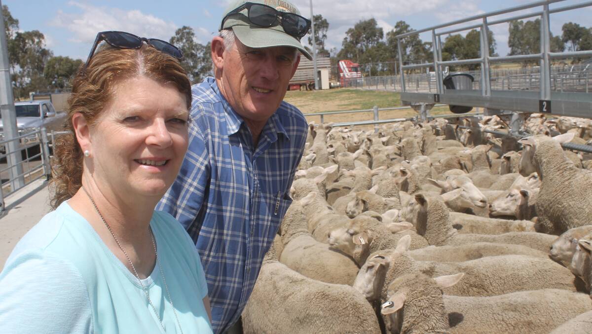 Roslyn and Daryl Hill, St Helens Plains, sold at $282, their first draft pen of well-grown BLM-cross young ewes following a below-average year of rainfall in the Horsham district.
