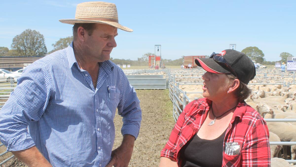 Rodwell Wimmera livestock manager, Wayne Driscoll with Natalie Deardon following Edenhope 2017 sale 